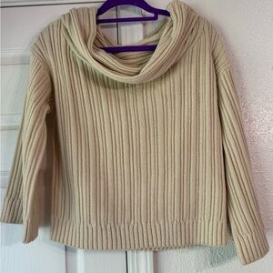 PrettyLittleThing Beige off the shoulder Ribbed Sweater